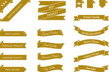 vector illustration set of premium product gold ribbon banners and bookmarks. templates for genuine 