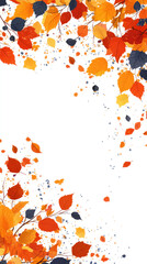Poster - A white background with a colorful leafy border. The leaves are orange and blue. The image has a fall theme