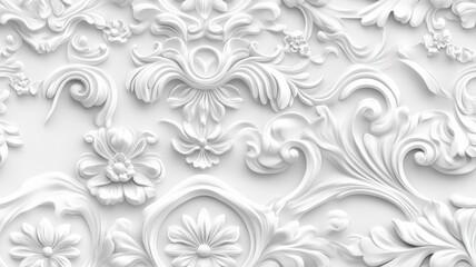 seamless barocco scrollwork pattern venzel and whorl royal vintage victorian gothic rococo white bac