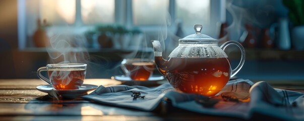 Freshly brewed pot of Earl Grey tea, 4K hyperrealistic photo