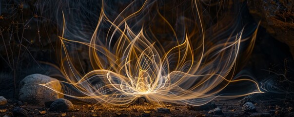 Sticker - Light painting with long exposure, forming intricate designs in the darkness, 4K hyperrealistic photo