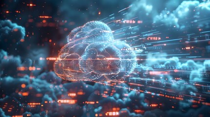 Poster - futuristic cloud computing concept with holographic displays and cutting edge technology