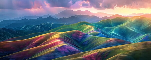 Wall Mural - Rolling hills with vibrant colors, 4K hyperrealistic photo