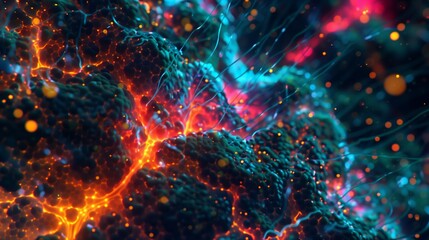 Poster - Vibrant Abstract Representation of Neuronal Connections in a High-Tech Neural Network Environment