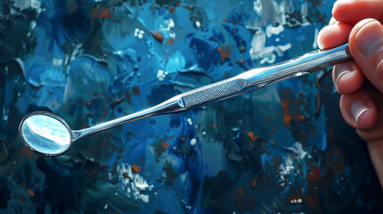 Dental tools on a blue background. Dental care concept.