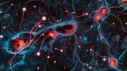 Poster - Vibrant Cosmic Network of Interconnected Neurons Illuminated With Red and Blue Colors