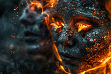 Wall Mural - picture of a scary person ghost burning at hell afterlife generative ai technology