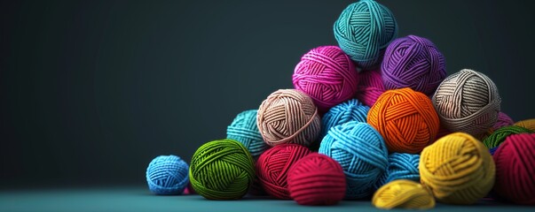 Stack of colorful yarn balls, 4K hyperrealistic photo