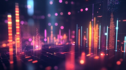 Poster - Futuristic 3D financial graph with abstract shapes and glowing data indicators.