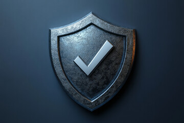 Poster - Minimalist image of a shield icon with a checkmark, symbolizing a successful antivirus scan,