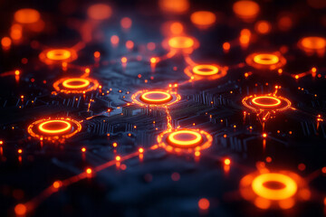 Poster - Futuristic image of a network map showing secure connections with glowing, protected nodes,