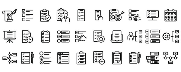 Wall Mural - set of 30 outline icons related to checklist, plan, task, to do list. linear icon collection. editab