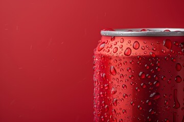 Red aluminum can with drink