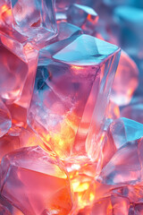 Fototapete - Realistic image of neon 3D polygons clustered together on a smooth glass surface,