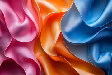 Poster - Abstract art with colorful 3D ribbons swirling against a neutral wall,
