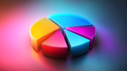 Poster - Glowing 3D financial pie chart with radiant segments in various vibrant colors.
