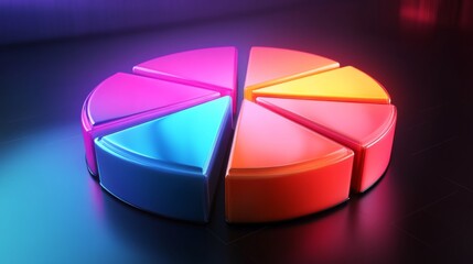 Poster - Glowing 3D financial pie chart with radiant segments in various vibrant colors.