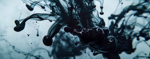 Canvas Print - Ink droplets dancing in water, creating abstract shapes and patterns, 4K hyperrealistic photo