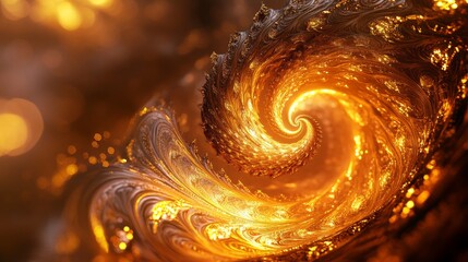 Aufkleber - Glowing 3D golden vortex with intricate spirals, creating a sense of movement and richness.