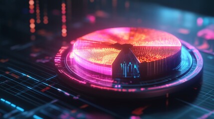 Poster - glowing 3d pie chart segments in a financial illustration with a radiant, high-tech look.