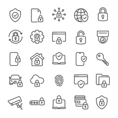 security, protection thin line icons collection. editable stroke. for website marketing design, logo