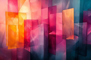 Poster - Futuristic abstract art with wax paper cut into geometric shapes, overlayed in bright, bold hues,