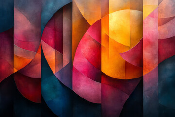 Poster - Futuristic abstract art with wax paper cut into geometric shapes, overlayed in bright, bold hues,