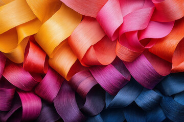 Poster - Artistic rendering of wax paper strips in vivid tones, woven into a complex, abstract texture,