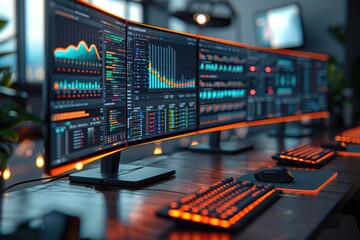Poster - Multiple Monitors Displaying Financial Data and Charts