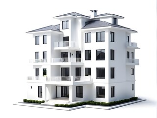 modern white three story house isolated on white background