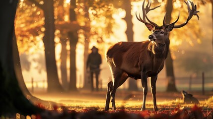 Sticker - Majestic Red Deer Buck Standing in a Golden Forest