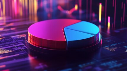 Poster - luminous 3d financial pie chart with glowing segments, presenting data visually.