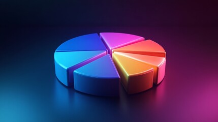 Poster - luminous 3d financial pie chart with glowing segments, presenting data visually.