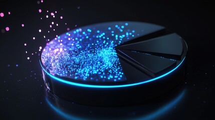 Poster - luminous 3d financial pie chart with glowing segments, presenting data visually.