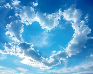 Poster - Heart Shaped Cloud Formation in Bright Blue Sky   Love Concept with Copyspace