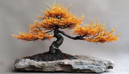 A bonsai styled in Root Over Rock, with roots wrapping around a rock