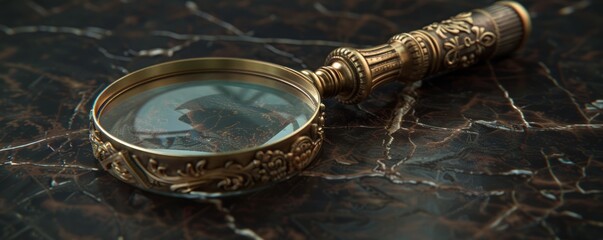Poster - Vintage magnifying glass with a brass handle and intricate engravings, 4K hyperrealistic photo
