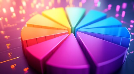Aufkleber - Radiant 3D financial pie chart with glowing segments in vibrant colors, illustrating market share.