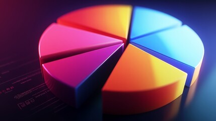 Poster - Radiant 3D financial pie chart with glowing, vibrant segments illustrating data breakdown.