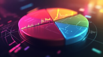 Aufkleber - Radiant 3D financial pie chart with glowing, vibrant segments illustrating data breakdown.