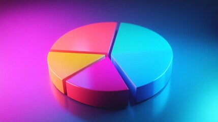 Aufkleber - Radiant 3D financial pie chart with glowing, vibrant segments illustrating data breakdown.