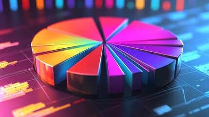 Aufkleber - Radiant 3D pie chart with brightly illuminated segments, showcasing financial data clearly.