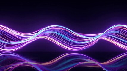 Poster - Looping 3D animation of a neon wave on a black background, symbolizing technology, energy, and movement, simulation