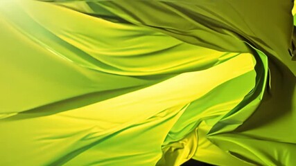 Poster - Solid fluorescent yellow nylon fabric flowing in the wind, symbolizing vibrancy and energy, simulation