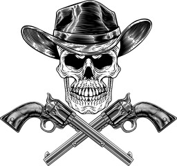 Wall Mural - Cowboy Hat Pistols Skull Pirate Cross Bones