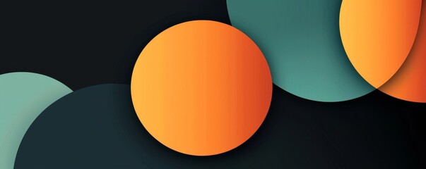 Poster - minimalistic design featuring orange and teal circles on a dark background