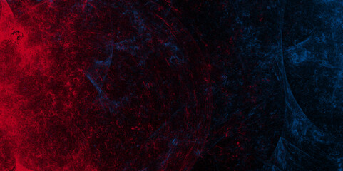 Wall Mural - Cosmic Red and blue galaxy with stars and nebulae. Panoramic view of the abstract fog. Dark red and blue marble texture background. Dense smoke in red-blue neon light on a dark