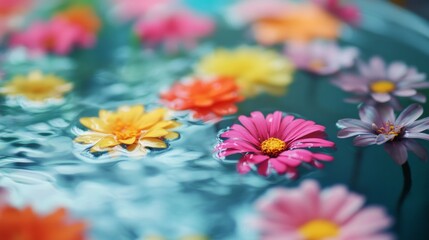 Colored flowers in water