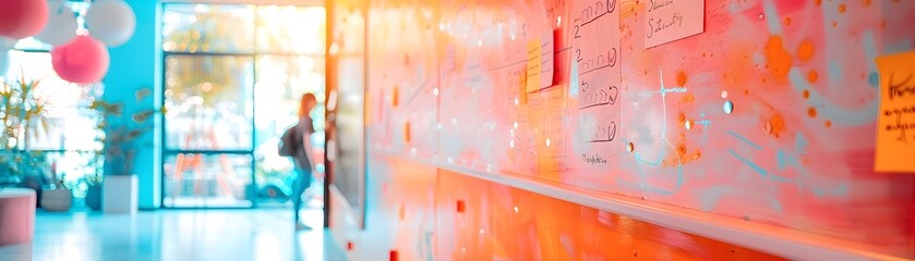 Poster - Vibrant Startup Team Brainstorming with Whiteboard Notes in Creative Office Environment