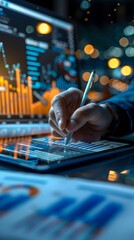 Poster - Business Professional Analyzing Financial Charts on Tablet with Modern Technology
